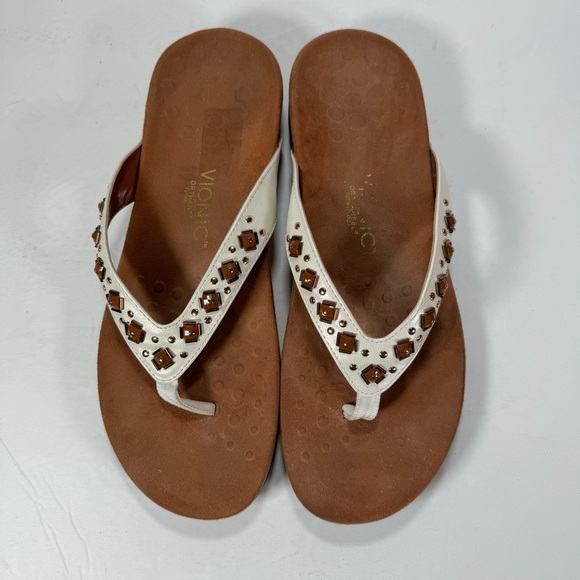 Vionic Floriana White Beaded Thong Comfort Flip Flop Sandals Women’s Size 12 - Picture 2 of 12